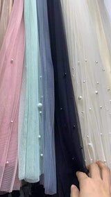 Fusta Perllis crem din tulle accesorizata cu perle