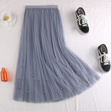 Fusta Perllis gri din tulle accesorizata cu perle