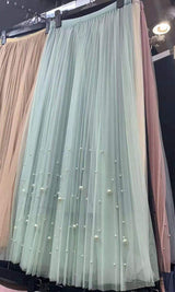 Fusta Perllis crem din tulle accesorizata cu perle