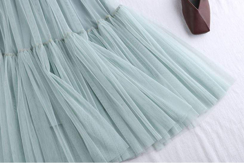 Fusta Zontya verde deschis din tulle cu banda elastica
