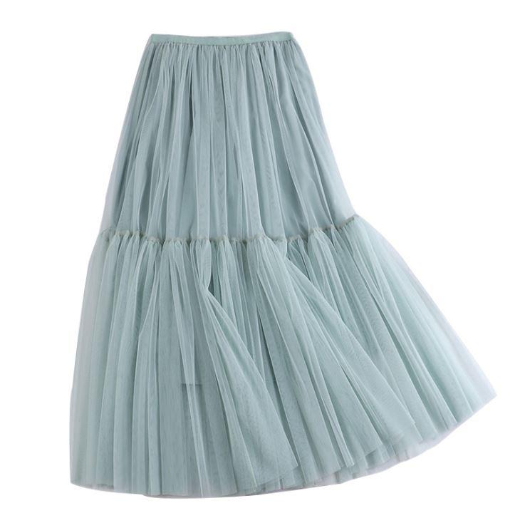 Fusta Zontya verde deschis din tulle cu banda elastica