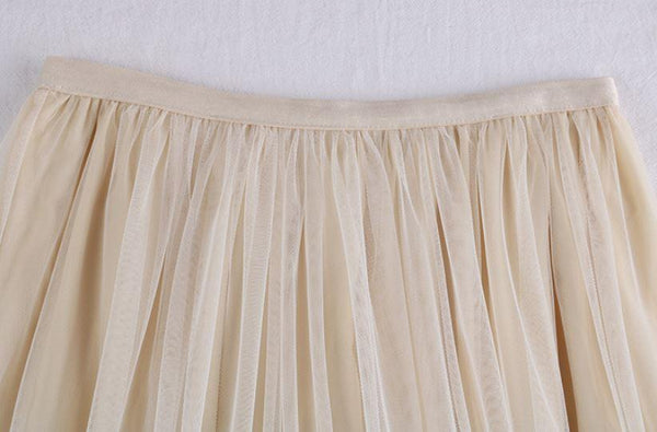 Fusta Zontya crem din tulle cu banda elastica