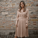 Rochie Athalia bej, cu curea in talie si mansete cu nasturi