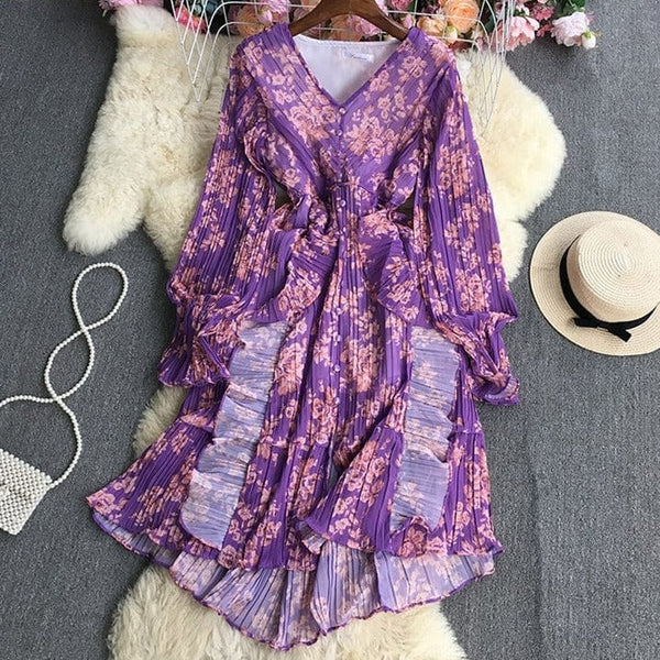 Rochie Dermona mov cu nasturi imbracati