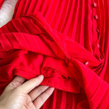 Rochie midi Ronda rosie, din voal cu nasturi si nod tip funda in fata