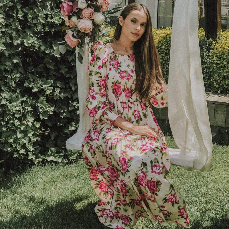 Rochie Serafima alba cu imprimeu floral
