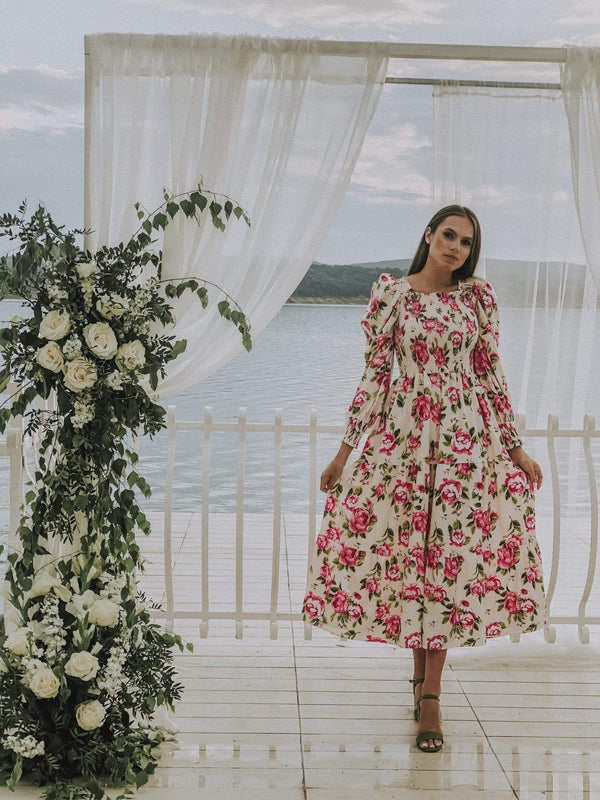 Rochie Serafima alba cu imprimeu floral