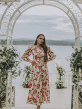 Rochie Serafima alba cu imprimeu floral