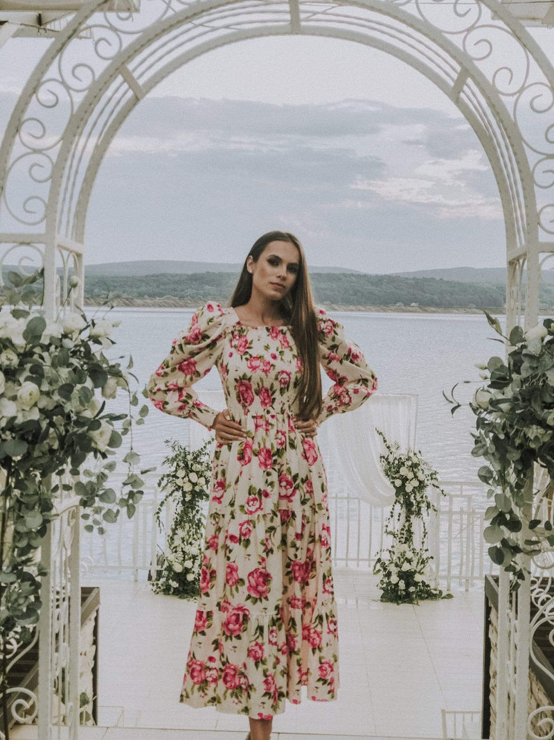 Rochie Serafima alba cu imprimeu floral