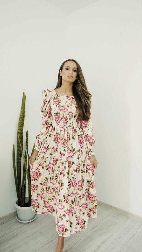 Rochie Serafima alba cu imprimeu floral