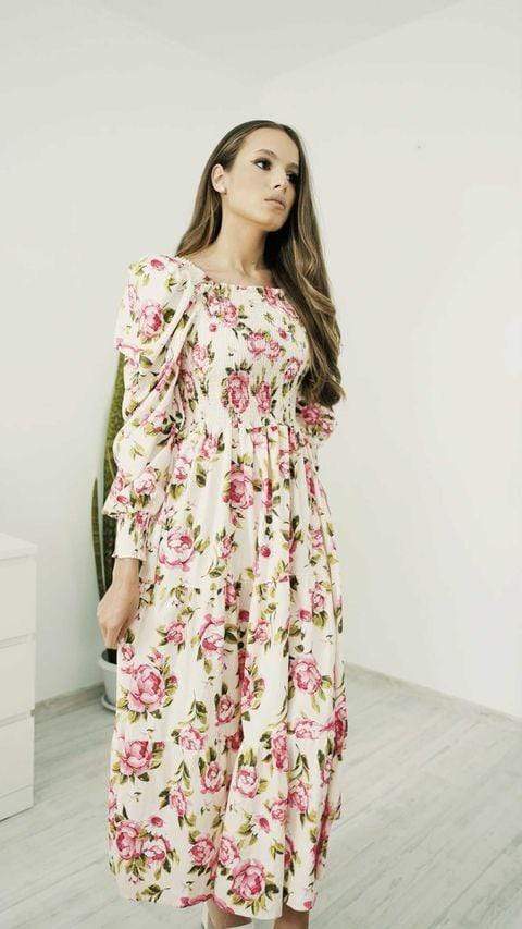 Rochie Serafima alba cu imprimeu floral